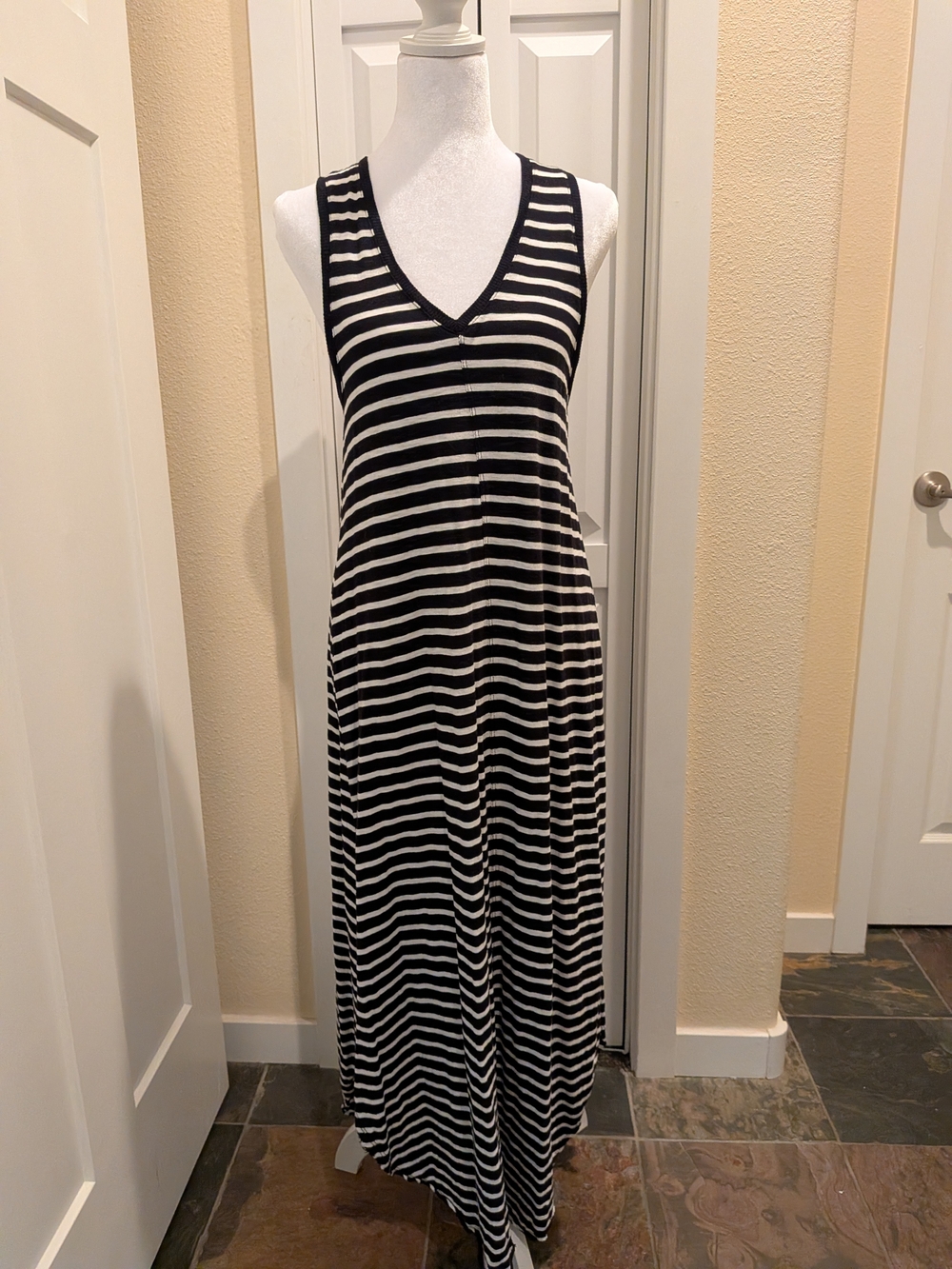 Z Supply Black and White Striped V-Neck Maxi Dress